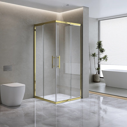 Adjustable 1000x900mm Double Sliding Door Glass Shower Screen in Gold