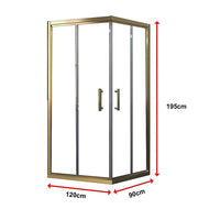 Adjustable 1200x900mm Double Sliding Door Glass Shower Screen in Gold
