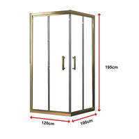 Adjustable 1200x1000mm Double Sliding Door Glass Shower Screen in Gold