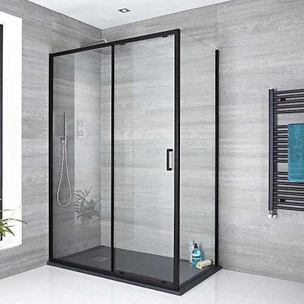 Adjustable 1800x800mm Single Door Corner Sliding Glass Shower Screen in Black