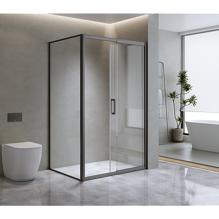 Adjustable 1400x1010mm Single Door Corner Sliding Glass Shower Screen in Black