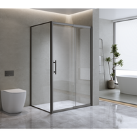 Adjustable 1300x800mm Single Door Corner Sliding Glass Shower Screen in Black