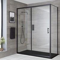 Adjustable 1800x800mm Single Door Corner Sliding Glass Shower Screen in Black