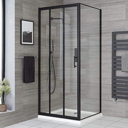 Adjustable 1300x1010mm Single Door Corner Sliding Glass Shower Screen in Black