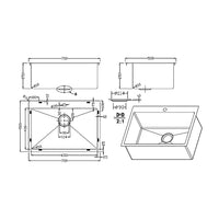 700x500mm Handmade Stainless Steel Undermount / Topmount Kitchen Laundry Sink with Waste