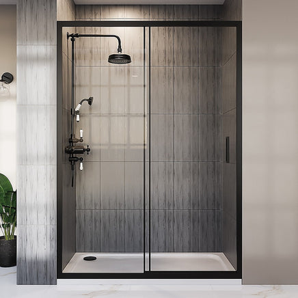 130-140cm Adjustable Wall to Wall Sliding Glass Shower Door in Black