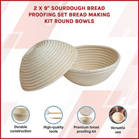 2 x 9" Sourdough Bread Proofing Set Bread Making Kit Round Bowls