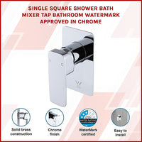 Single Square Shower Bath Mixer Tap Bathroom WATERMARK Approved in Chrome
