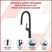 Kitchen Laundry Bathroom Basin Sink Pull Out Mixer Tap Faucet in Black