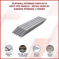 Slatwall Storage Pack of 6 Grey PVC Panels - Retail Display Garage Storage + Hooks