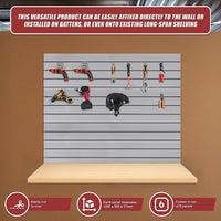 Slatwall Storage Pack of 6 Grey PVC Panels - Retail Display Garage Storage + Hooks