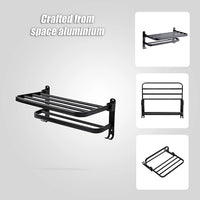 Towel Rack Folding Holder with Hook Accessories Wall Hanger Aluminium Bar Shelf
