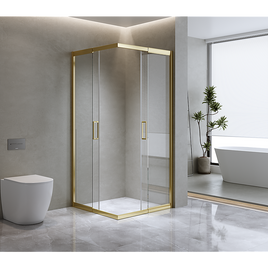 Adjustable 900x900mm Double Sliding Door Glass Shower Screen in Gold