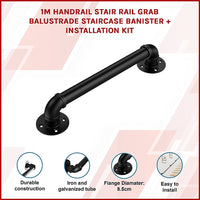 1m Handrail Stair Rail Grab Balustrade Staircase Banister + Installation Kit