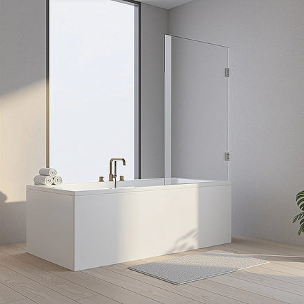 90cm Frameless Swing Bath Screen – Brushed Nickel Hardware with Stainless steel hinge for Modern Bathrooms