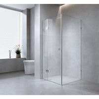 120x90cm Corner Frameless Shower Screen with Gunmetal Brackets and SS Hinges, Round Knob Handle