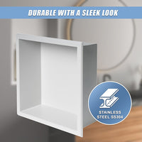 336 x 336 x 101mm Shower Niche Single Shelf Organizer No Tile Needed in White