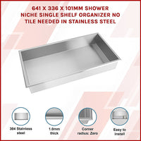 641 x 336 x 101mm Shower Niche Single Shelf Organizer No Tile Needed in Stainless Steel