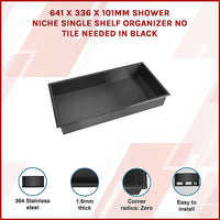 641 x 336 x 101mm Shower Niche Single Shelf Organizer No Tile Needed in Black