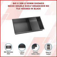 641 x 336 x 101mm Shower Niche Double Shelf Organizer No Tile Needed in Black