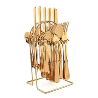 Tableware 24PC Gold Cutlery Set SS304 Household Knife Fork Spoon Kitchen with Storage Rack Dinner Service