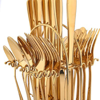 Tableware 24PC Gold Cutlery Set SS304 Household Knife Fork Spoon Kitchen with Storage Rack Dinner Service