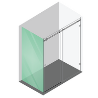 120x90cm Frameless Glass Sliding Corner Shower with Black Rail and Hardware