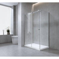 130x90cm Frameless Glass Sliding Corner Shower – With Black Rail and U-bracket for Contemporary Bathrooms