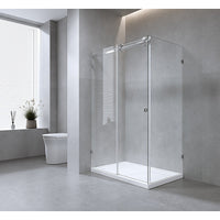130x90cm Frameless Glass Sliding Corner Shower – With Black Rail and Wall channel for Contemporary Bathrooms