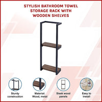Stylish Bathroom Towel Storage Rack with Wooden Shelves