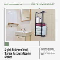 Stylish Bathroom Towel Storage Rack with Wooden Shelves