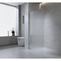 70cm Reeded Single Shower Glass Screen with White U-brackets & Square Pole