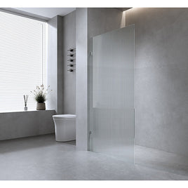 70cm Reeded Single Shower Glass Screen with White U-brackets & Square Pole