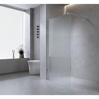 70cm Reeded Single Shower Glass Screen with White Wall F-Brackets