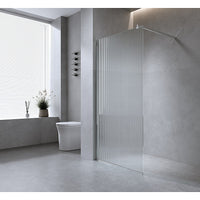70cm Reeded Single Shower Glass Screen with White Wall Channel & Square Pole