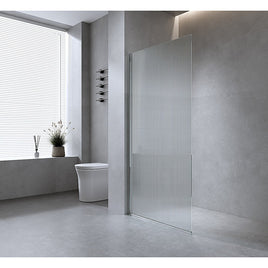 70cm Reeded Single Shower Glass Screen with Nickel Wall Channel & Round Pole