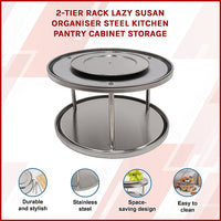 2-Tier Rack Lazy Susan Organiser Steel Kitchen Pantry Cabinet Storage