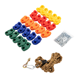 Jungle Gym Rock Climbing Holds Kids Wall Mounting Hardware Knotted Rope 25 Handles Playground