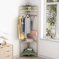 Corner Gold Clothing Rack – Stylish Clothes Storage Stand for Bedroom & Wardrobe