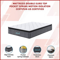 Mattress Double Euro Top Pocket Spring Motion Isolation CertiPUR-US Certified