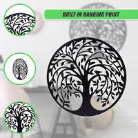 60cm Tree of Life & Birds Round Metal Wall Garden Art Sculpture