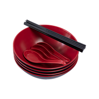 12 Piece Ramen Noodle Bowl with Spoon and Chopsticks Black Red