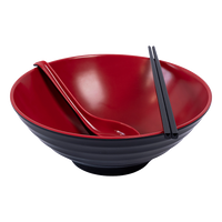 12 Piece Ramen Noodle Bowl with Spoon and Chopsticks Black Red