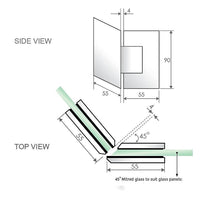 90cm Frameless Diamond Shower Screen with Chrome Brackets and SS Hinges, Round Handle