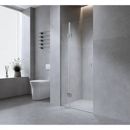 120cm Wall to Wall Frameless Shower Screen with Black Brackets and Brass Hinges - Wall F-Brackets