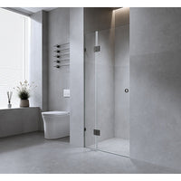 120cm Wall to Wall Frameless Shower Screen with Black Brackets and Brass Hinges