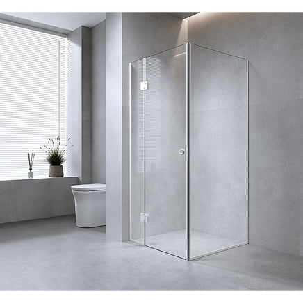 120x90cm Corner Frameless Shower Screen – Chrome Wall & Floor Channel with SS Hinges for Modern Bathroom Style