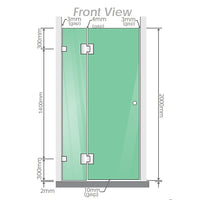 120x120cm Corner Frameless Shower Screen with Chrome Brackets and SS Hinges, Round Handle