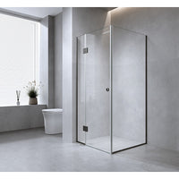 100x80cm Corner Frameless Shower Screen – Chrome Wall Channel with Brass Hinges for Elegant Bathrooms