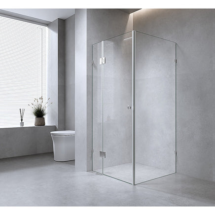 120x70cm Corner Frameless Shower Screen with Black Brackets and Brass Hinges - Wall U-Brackets